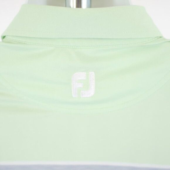 FJ Large Footjoy Lime Green‎ Gray Color Block Polo Shirt Short Sleeve - Picture 6 of 10